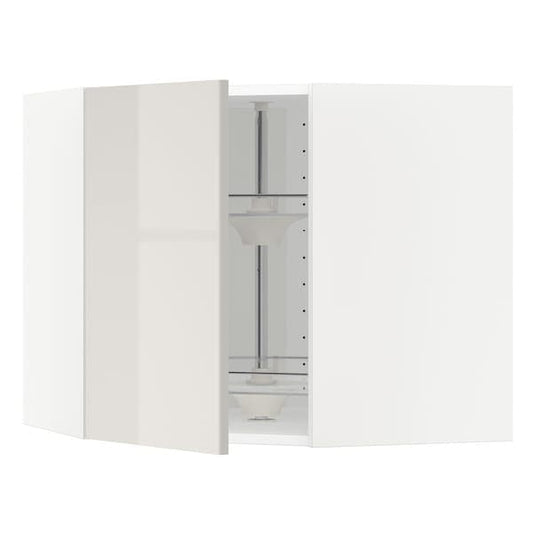 Ikea METOD - Corner wall cabinet with carousel, white/Ringhult light grey, 68x60 cm