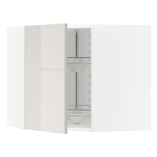 METOD corner wall cabinet with carousel, white/Ringhult light grey, 68x60 cm