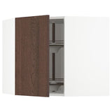 METOD corner wall cabinet with carousel, white/Sinarp brown, 68x60 cm