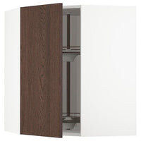 METOD - Corner wall cabinet with carousel, white/Sinarp brown , 68x80 cm - best price from Maltashopper.com 19404529