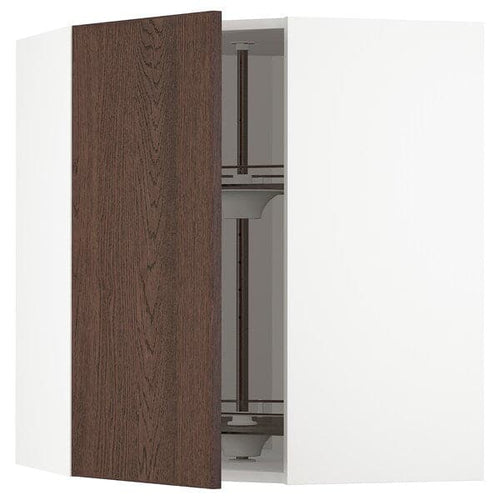 METOD - Corner wall cabinet with carousel, white/Sinarp brown , 68x80 cm