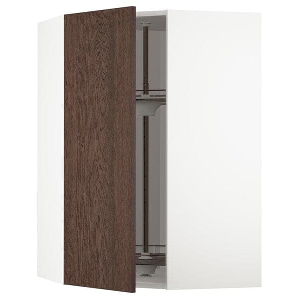 Ikea METOD - Corner wall cabinet with carousel, white/Sinarp brown , 68x100 cm