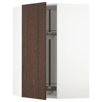 METOD corner wall cabinet with carousel, white/Sinarp brown, 68x100 cm