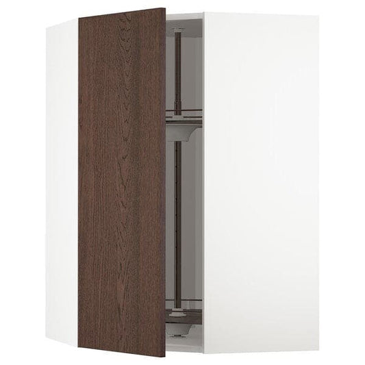 Ikea METOD - Corner wall cabinet with carousel, white/Sinarp brown , 68x100 cm