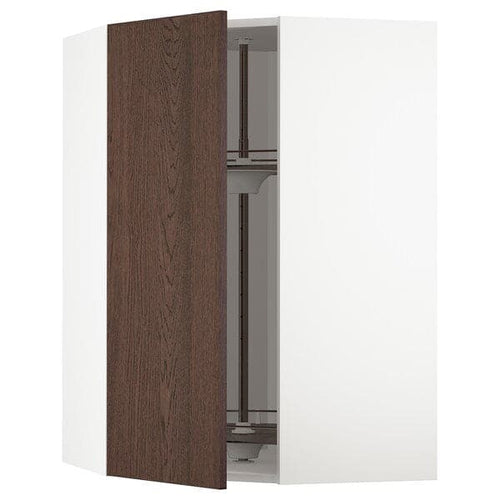 METOD - Corner wall cabinet with carousel, white/Sinarp brown , 68x100 cm