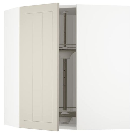 Ikea METOD - Corner wall cabinet with carousel, white/Stensund beige, 68x80 cm