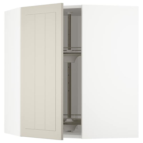 METOD - Corner wall cabinet with carousel, white/Stensund beige, 68x80 cm