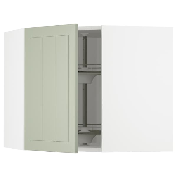 METOD - Corner wall cabinet with carousel, white/Stensund light green, 68x60 cm - best price from Maltashopper.com 59486486