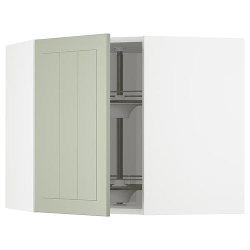 METOD - Corner wall cabinet with carousel, white/Stensund light green, 68x60 cm