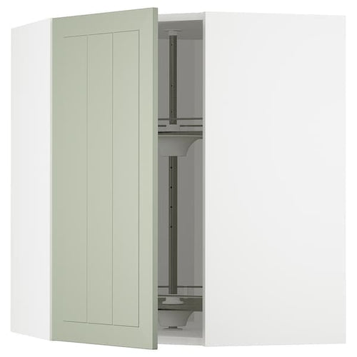 METOD - Corner wall cabinet with carousel, white/Stensund light green, 68x80 cm