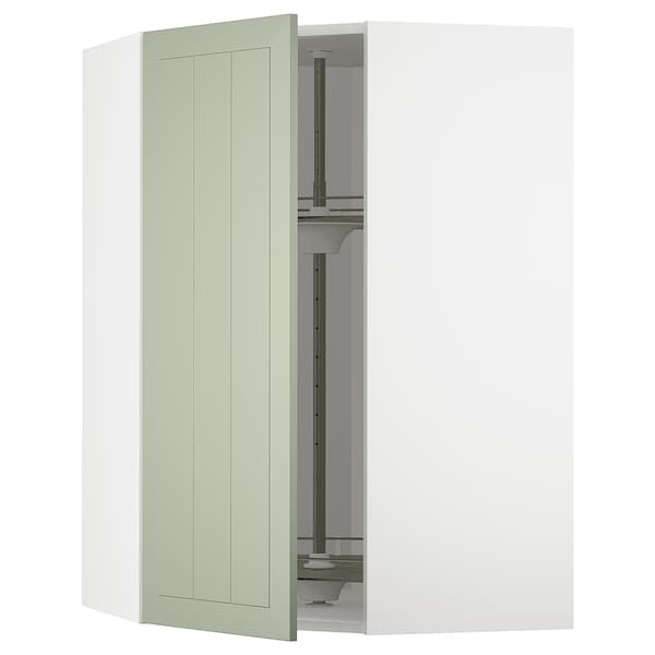 METOD - Corner wall cabinet with carousel, white/Stensund light green, 68x100 cm - best price from Maltashopper.com 09486752