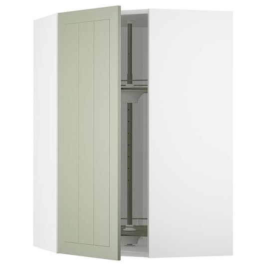METOD - Corner wall cabinet with carousel, white/Stensund light green, 68x100 cm - best price from Maltashopper.com 09486752