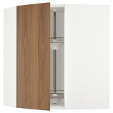 METOD corner wall cabinet with carousel, white/Tistorp brown walnut effect, 68x80 cm