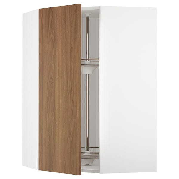 Ikea METOD - Corner wall cabinet with carousel, white/Tistorp brown walnut effect, 68x100 cm