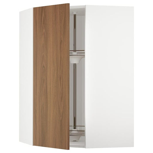 Ikea METOD - Corner wall cabinet with carousel, white/Tistorp brown walnut effect, 68x100 cm