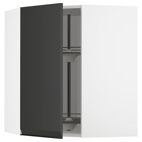 METOD corner wall cabinet with carousel, white/Upplöv matt anthracite, 67.5x80.0x67.5 cm