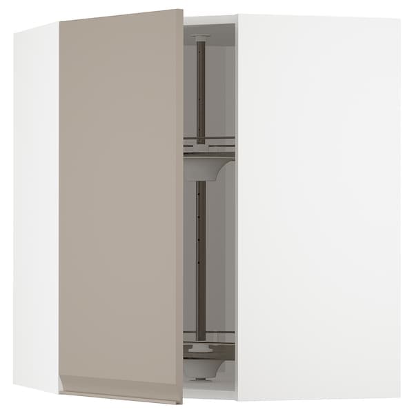 Ikea METOD - Corner wall cabinet with carousel, white/Upplöv matt dark beige , 68x80 cm