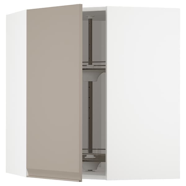 METOD - Corner wall cabinet with carousel, white/Upplöv matt dark beige , 68x80 cm - best price from Maltashopper.com 39492214