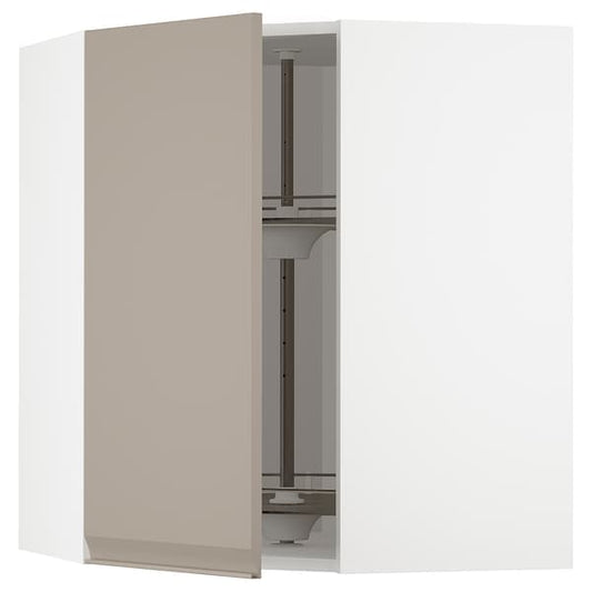 Ikea METOD - Corner wall cabinet with carousel, white/Upplöv matt dark beige , 68x80 cm