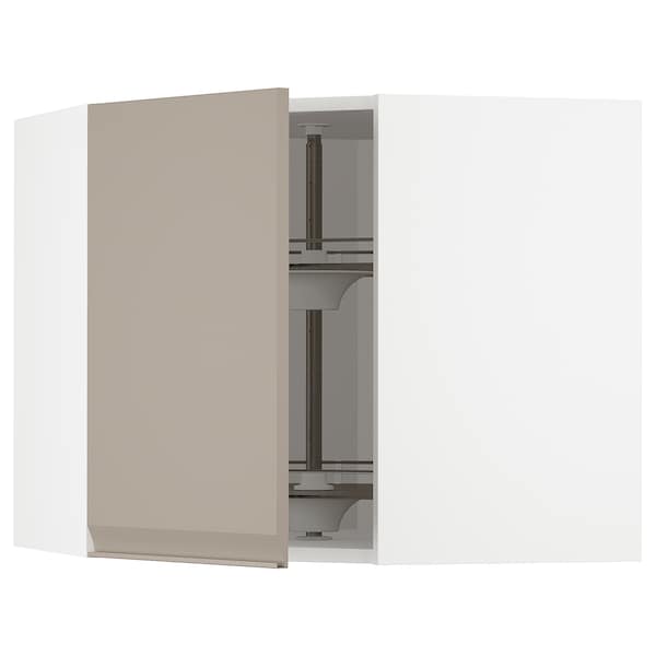 Ikea METOD - Corner wall cabinet with carousel, white/Upplöv matt dark beige , 68x60 cm