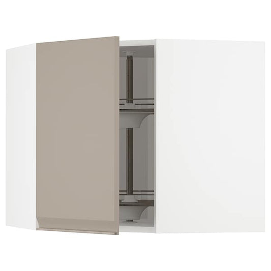 Ikea METOD - Corner wall cabinet with carousel, white/Upplöv matt dark beige , 68x60 cm