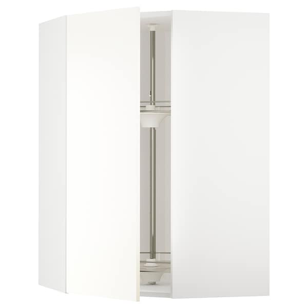 METOD - Corner wall cabinet with carousel, white/Vallstena white, 68x100 cm