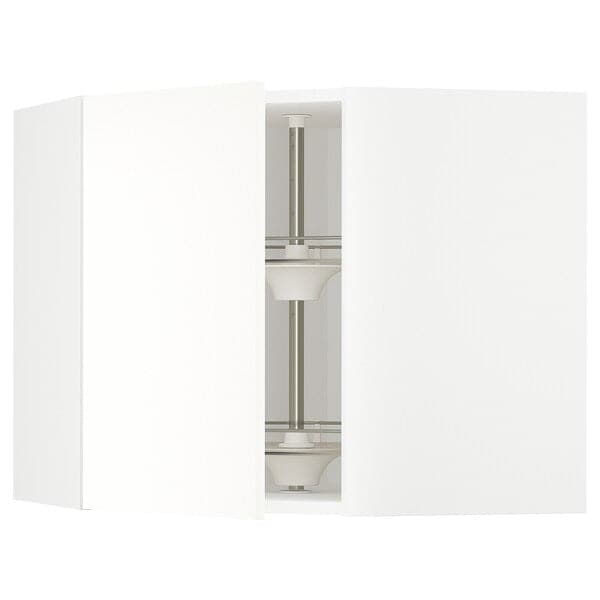 METOD - Corner wall cabinet with carousel, white/Vallstena white, 68x60 cm - best price from Maltashopper.com 79507398
