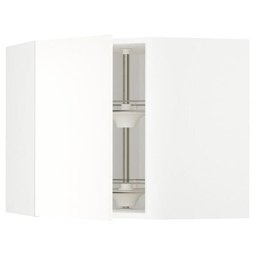 METOD - Corner wall cabinet with carousel, white/Vallstena white, 68x60 cm