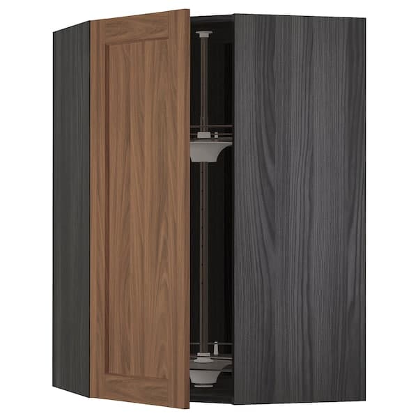 Ikea METOD - Corner wall cabinet with carousel, black Enköping/brown walnut effect, 68x100 cm