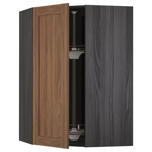 METOD - Corner wall cabinet with carousel, black Enköping/brown walnut effect, 68x100 cm