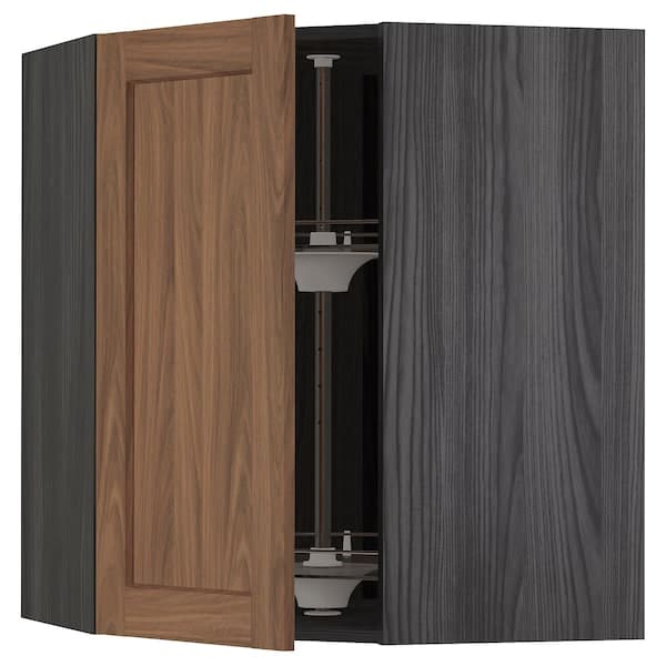 Ikea METOD - Corner wall cabinet with carousel, black Enköping/brown walnut effect, 68x80 cm