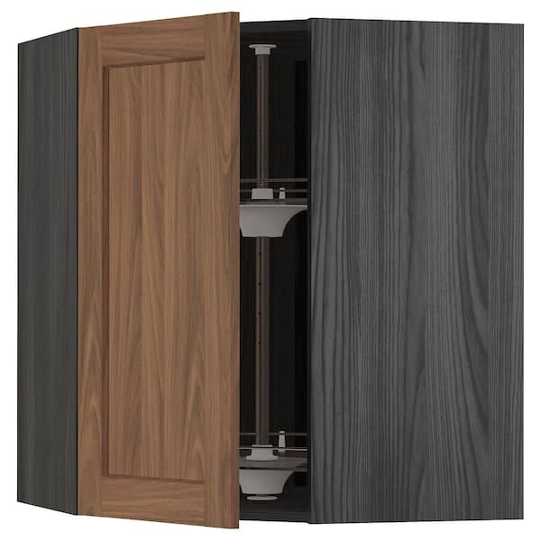 METOD - Corner wall cabinet with carousel, black Enköping/brown walnut effect, 68x80 cm - best price from Maltashopper.com 99476758