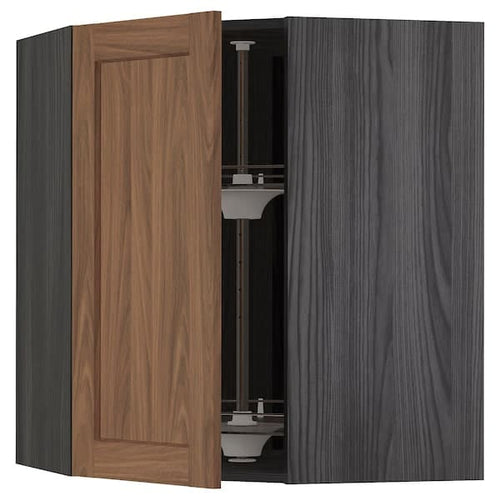 METOD - Corner wall cabinet with carousel, black Enköping/brown walnut effect, 68x80 cm