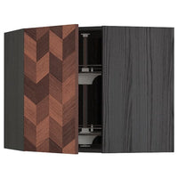 METOD - Corner wall cabinet with carousel, black Hasslarp/brown patterned , 68x60 cm - best price from Maltashopper.com 99401598