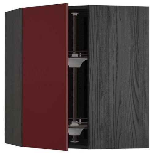 METOD - Corner wall cabinet with carousel, black Kallarp/high-gloss dark red-brown, 68x80 cm