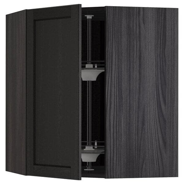 Ikea METOD - Corner wall cabinet with carousel, black/Lerhyttan black stained, 68x80 cm