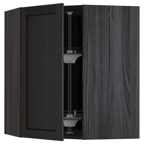 METOD - Corner wall cabinet with carousel, black/Lerhyttan black stained, 68x80 cm