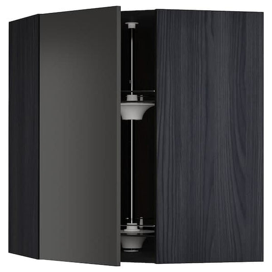 METOD - Corner wall cabinet with carousel, black/Nickebo matt anthracite, 68x80 cm - best price from Maltashopper.com 29499051