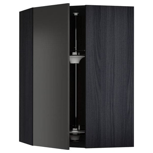 METOD - Corner wall cabinet with carousel, black/Nickebo matt anthracite , 68x100 cm