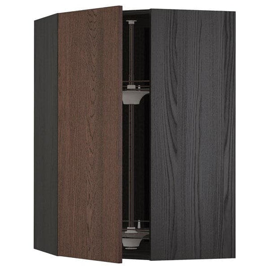 Ikea METOD - Corner wall cabinet with carousel, black/Sinarp brown , 68x100 cm