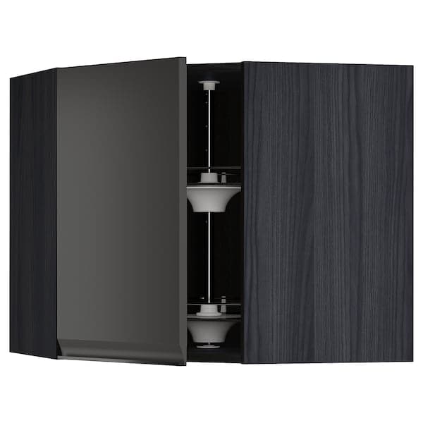 Ikea METOD - Corner wall cabinet with carousel, black/Upplöv matt anthracite , 68x60 cm