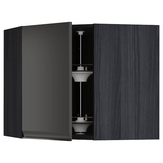 Ikea METOD - Corner wall cabinet with carousel, black/Upplöv matt anthracite , 68x60 cm