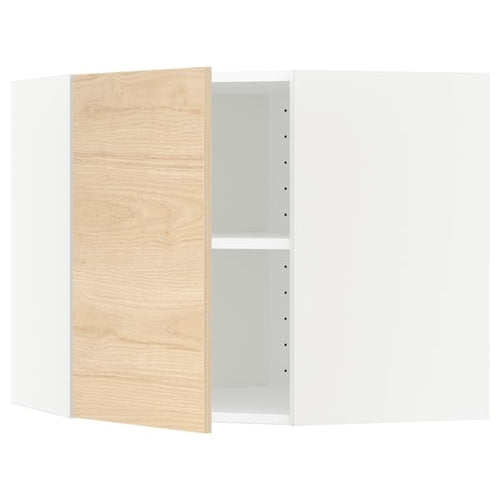 METOD - Corner wall cabinet with shelves, white/Askersund light ash effect, 68x60 cm