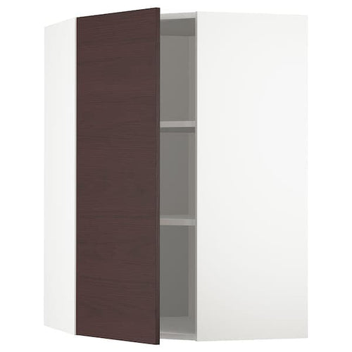 METOD - Corner wall cabinet with shelves, white Askersund/dark brown ash effect , 68x100 cm
