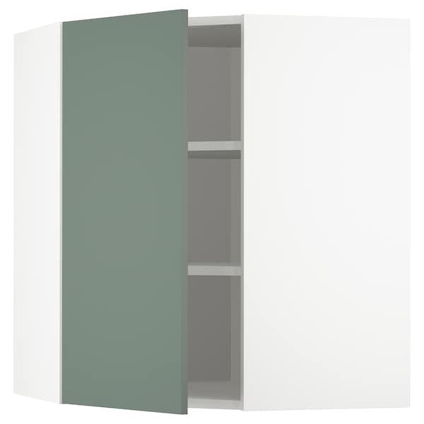 METOD - Corner wall cabinet with shelves, white/Bodarp grey-green, 68x80 cm - best price from Maltashopper.com 59317714