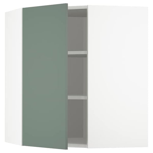 METOD - Corner wall cabinet with shelves, white/Bodarp grey-green, 68x80 cm