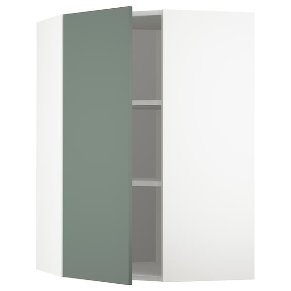 METOD - Corner wall cabinet with shelves, white/Bodarp grey-green, 68x100 cm - best price from Maltashopper.com 89317717