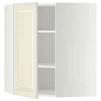 METOD corner wall cabinet with shelves, white/Bodbyn off-white, 68x80 cm