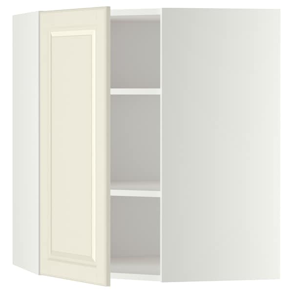 METOD - Corner wall cabinet with shelves, white/Bodbyn off-white, 68x80 cm