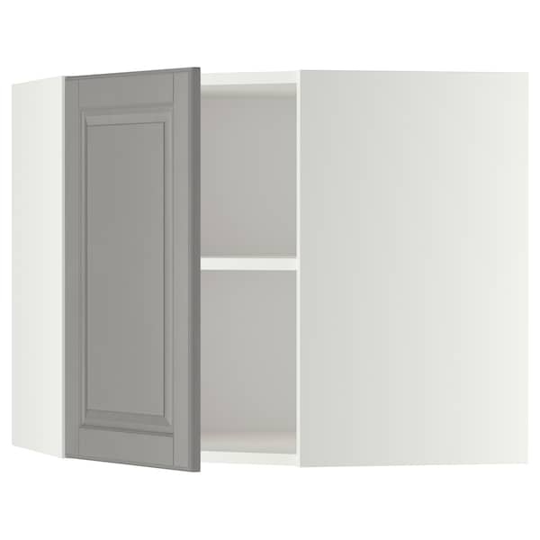 METOD - Corner wall cabinet with shelves, white/Bodbyn grey, 68x60 cm